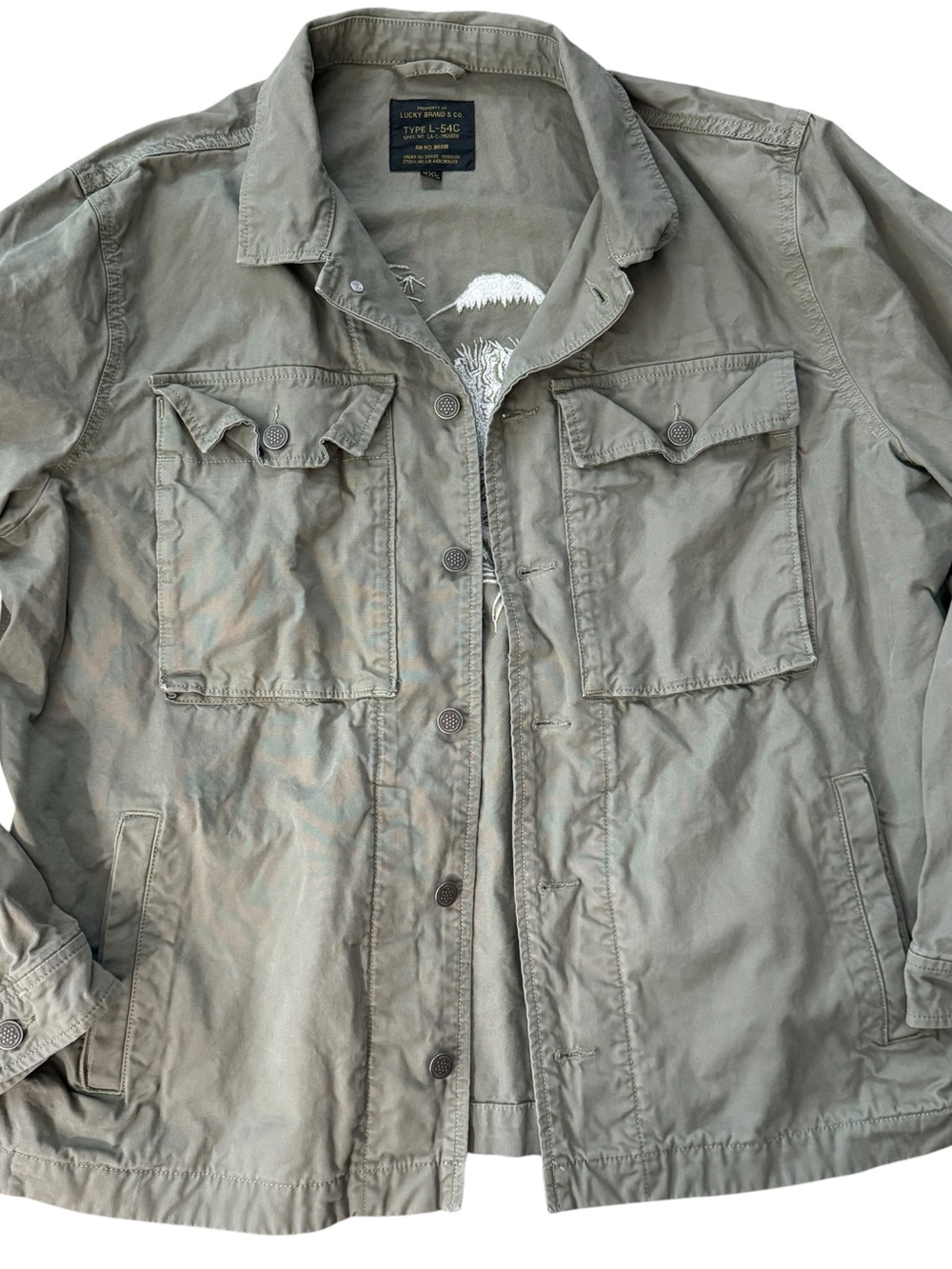 Lucky brand type L –54C military jacket embroidered  fighter by day, olive green